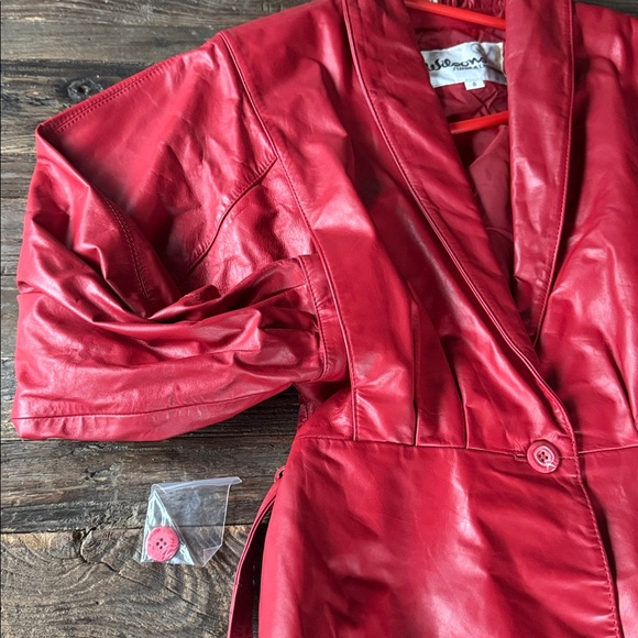 Wilson’s Leather 80’s vintage red leather peplum belted jacket Size XS/S - Picture 11 of 11